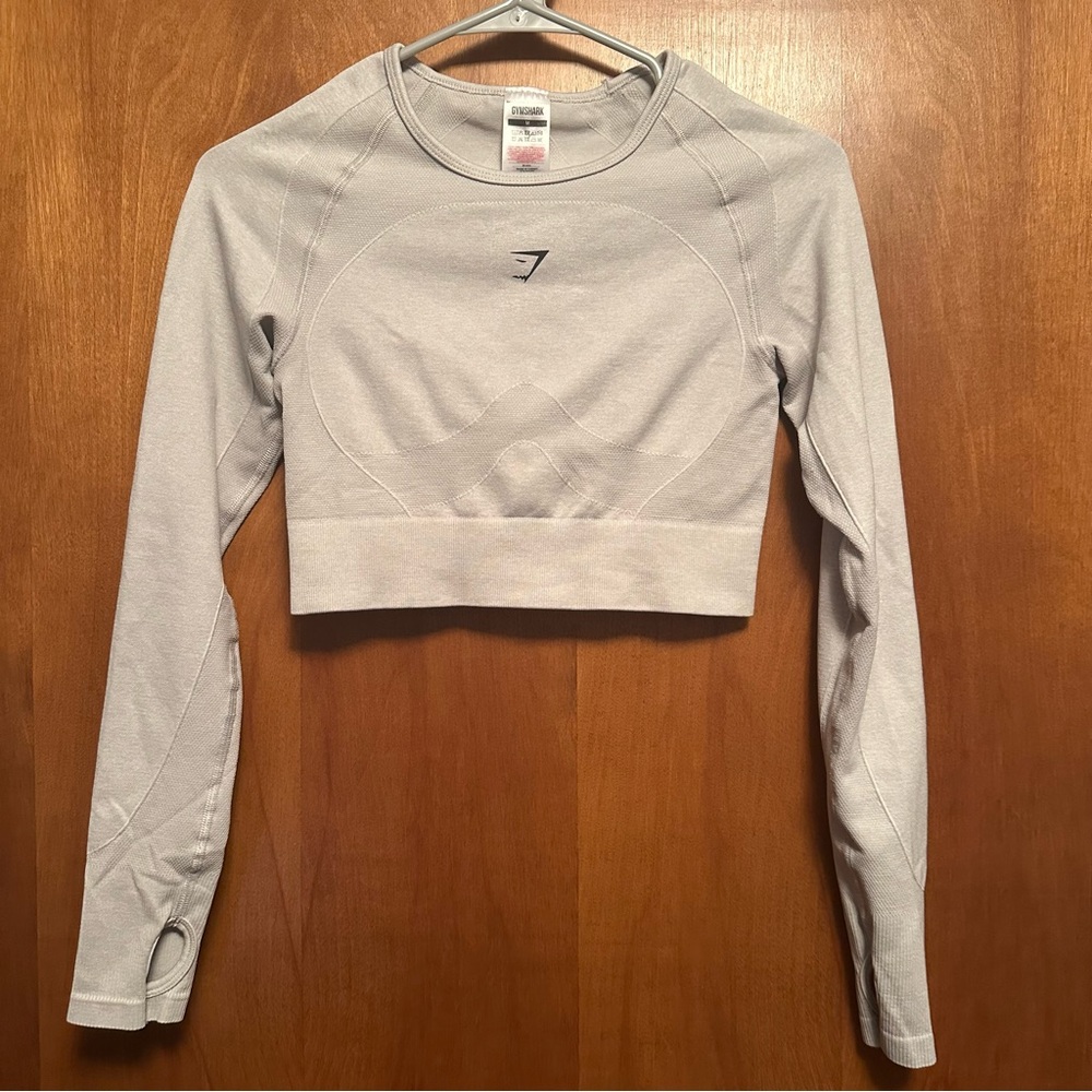 Gymshark Long Sleeve Crop Shirt Top‎ Gray Black Medium Open Back